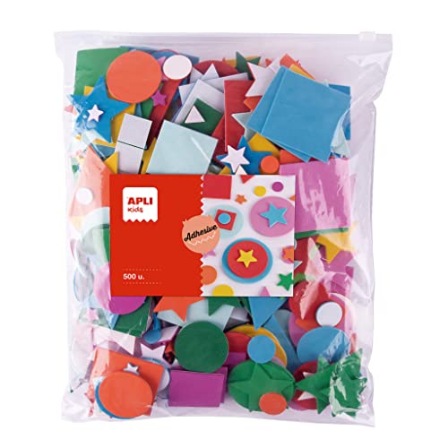 APLI Kids 18750 Beutel mit 500 geometrischen Formen aus EVA-Schaumstoff, verschiedene Farben, Bastelmaterial von APLI Kids