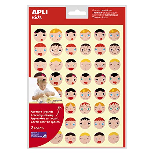 APLI Kids 18770 - Beutel mit 144 Emotions-Gesichtern in 2 Größen, abnehmbarer Kleber, 3 Blatt von APLI Kids