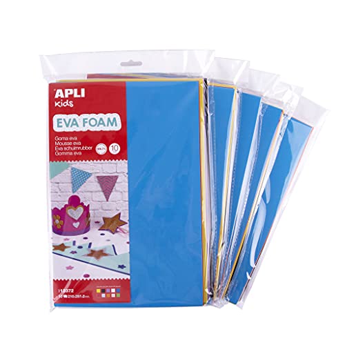 APLI Kids 18963 - Packung mit 5 Beuteln aus EVA, mehrfarbig, A4, 210 x 297 x 2 mm, 50 Blatt, 10 verschiedene Farben von APLI Kids