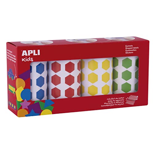 APLI Kids 19192 - Packung mit 4 Rollen sechseckig 20 mm - Lerntattoos in Blau, Rot, Gelb, Grün von APLI Kids