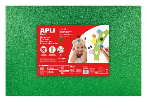 APLI Kids 600 x 400 mm Schaumstoff Glitzer Blatt, grün (Pack von 3) von APLI Kids