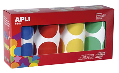 Apli Kids Runde Farbaufkleber, 4 Rollen 45 mm Gelb, Blau, Rot und Grün von APLI Kids
