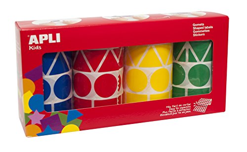 Apli Kids Runde Farbaufkleber, 4 Rollen sortiment XL Surtido Gelb, Blau, Rot und Grün von APLI Kids