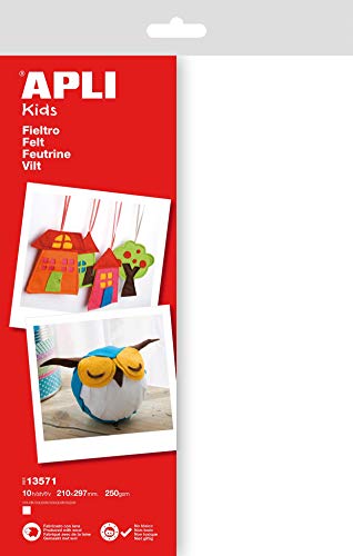 Beutel mit 10 Blatt, Filz, 250 g/m2, höchste Qualität, Weiß von APLI Kids