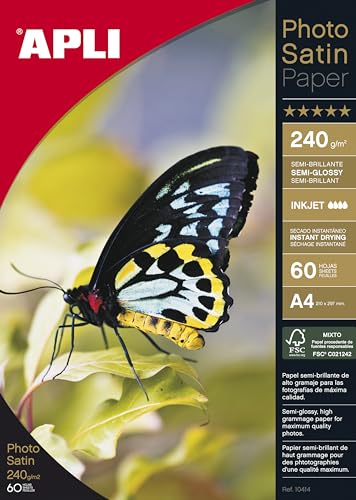 APLI 010414 60 Stück Fotopapier Satin 210 x 297 mm 240 g von APLI