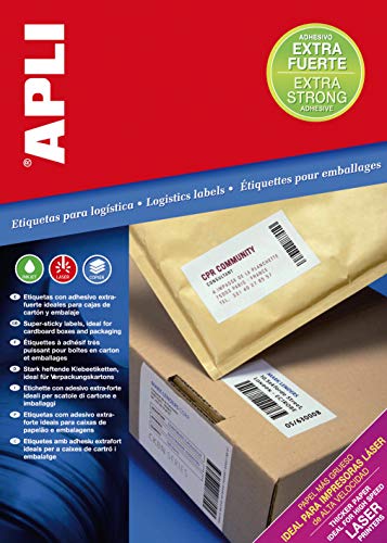 APLI 011787 100 extra starke Klebeetiketten, 210 mm x 297 mm, weiß von APLI