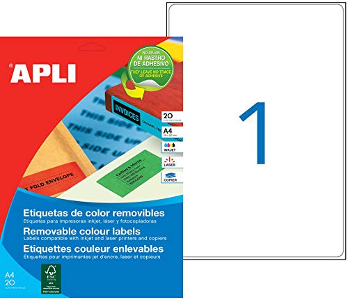 APLI 016691 20 Stück Etiketten Farbe selbstklebendem 199,6 x 289,1 mm gelb von APLI