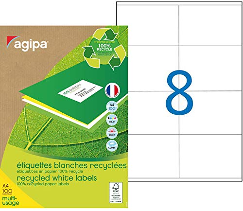 APLI 101192 Boîte De 800 Etiketten Mehrzweck recycelte A4 105 x 70 mm weiß von APLI