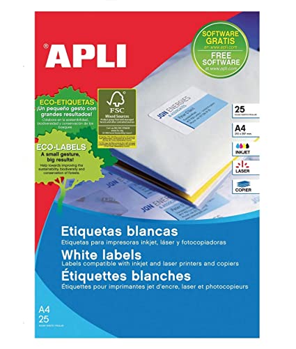 APLI 10827 Etiketten, weiß, permanent klebend, 105,0 x 148,0 mm, 25 Blatt von APLI