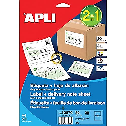 APLI 12870 Etiketten 182,0 x 120,0 mm 20 Blatt weiß von APLI