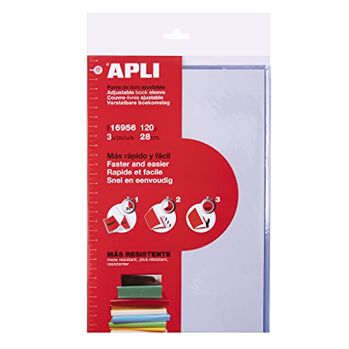 APLI 16956 Bucheinband mit verstellbarer Klappe, PVC, 280 mm, 120 µ, 3 Stück von APLI