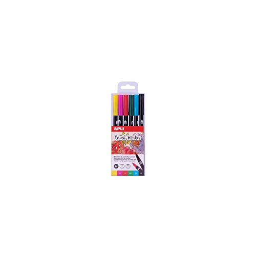 APLI 18062 Aquarellstifte in klassischen Farben, Doppelspitze, 1 mm rund, 1-4 mm Pinsel, 6 Stück von APLI