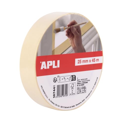 APLI 18744 - Malerband/Karosserieband 25 mm x 45 m einzelnes Format - Papier 57 g/m² - bis 60° belastbar von APLI