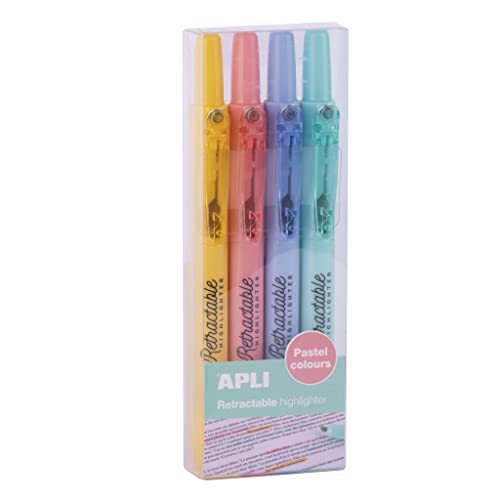 APLI 18933 – 4-tlg. Textmarker-Set mit einziehbaren Keilspitzen in Pastellfarben von APLI