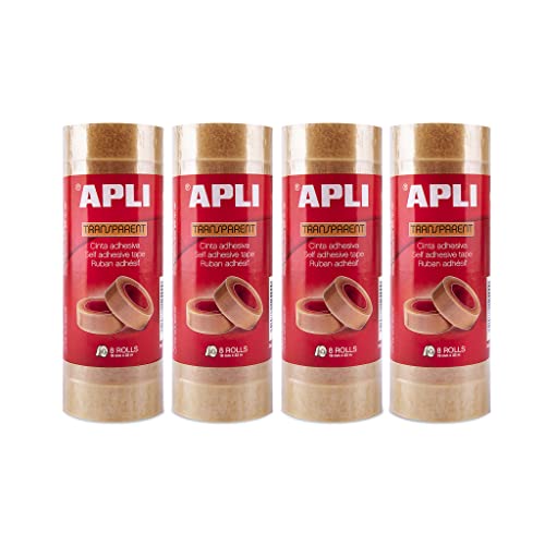 APLI 18961 Packung mit 32 transparenten Klebebändern, 19 mm x 33 m, 4 Türme à 8 Stück von APLI