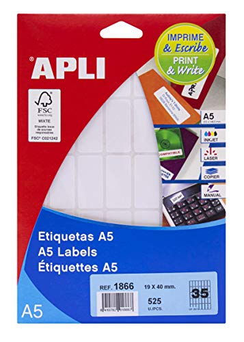 APLI 71y18 Etiketten weiß bedruckbar 19 x 40 mm weiß von APLI