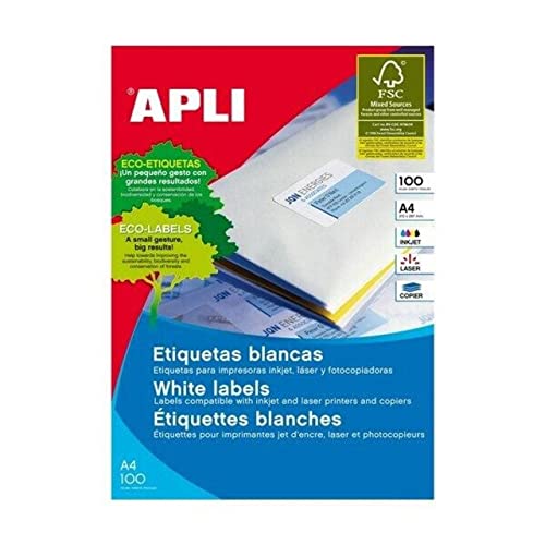 APLI bedruckbare Etiketten, permanent klebend Permanent-Klebstoff 100 hojas weiß von APLI