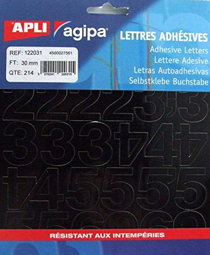 Agipa 122031 Zahlen selbstklebend 30 mm 214 Stück schwarz von APLI