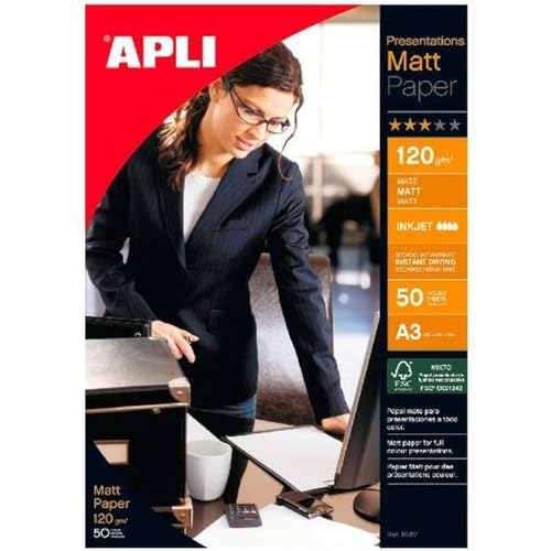 Apli 004462 Präsentationspapier, matt, 297 x 420 mm, 120 g, 50 Stück von APLI