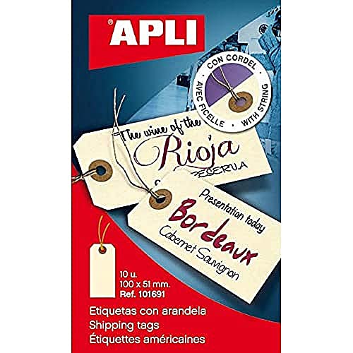 Apli 101691 – Packung mit 10 amerikanischen Etiketten mit Schnur, Maße: 100 x 51 mm von APLI