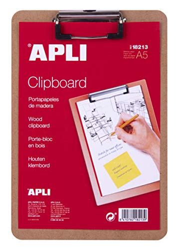 Apli 18213-Clipboard, Holz, Braun, A5 von APLI