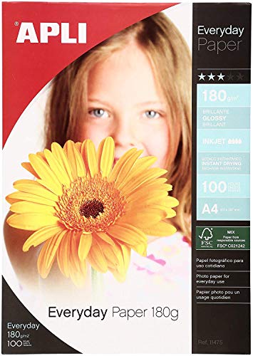 Apli 438960 – Fotopapier mit Glanz, 100 Blätter, A4, 180 g von APLI