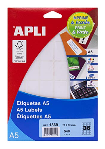 Apli 581869 – Selbstklebende Mehrzweck-Etiketten, A5, Weiß von APLI