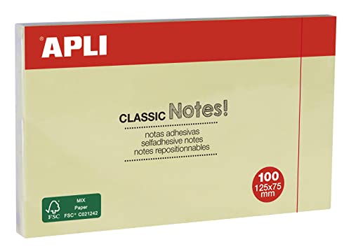 Apli Agipa Sticky Notes, Pad, 100 Seiten, 75 x 125 mm, gelb von APLI