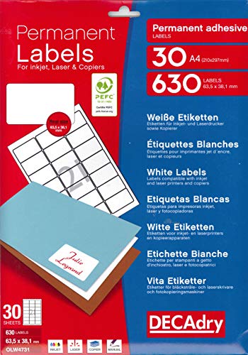 Apli DECAdry Mehrzweck-Etiketten, 63,5 x 38,1 mm, Weiß, 630 Stück Apli DECAdry Mehrzweck-Etiketten, 63,5 x 38,1 mm, Weiß, 630 Stück von APLI