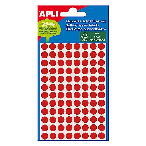 Apli Mini Klebeetiketten, 8 mm Durchmesser, Rot, 288 Stück) von APLI