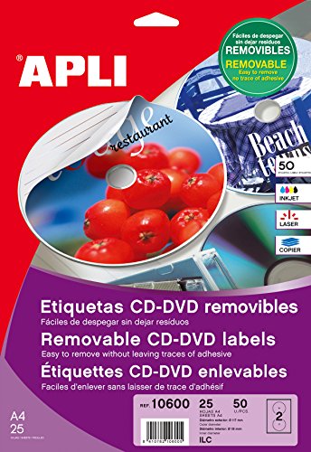 Apli Paper 10600 CD-Etiketten, ablösbar, 25 Blätter von APLI