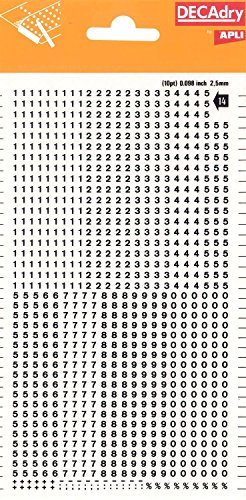 Buchstaben und Zahlen übertragbar, schwarz. Zahlen 2,5 mm Schwarz von APLI