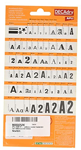 APLI Buchstaben- und Zahlenetiketten, Schwarz, Weiß 2,5 mm, 730 Etiketten pro Blatt von APLI