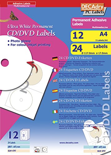 DECAdry Adhesive CD/DVD label OLW-4797 selbstklebendes Etikett 24 Stück(e) von APLI