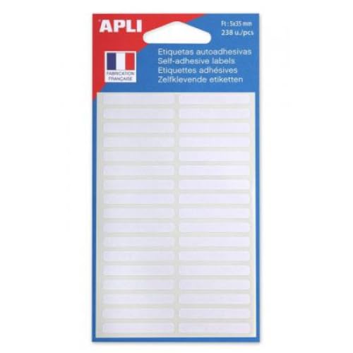 Packung mit 238 selbstklebenden Etiketten, weiß, Format 5 x 35 mm (7 Blatt/CDT) 5 Stück von APLI