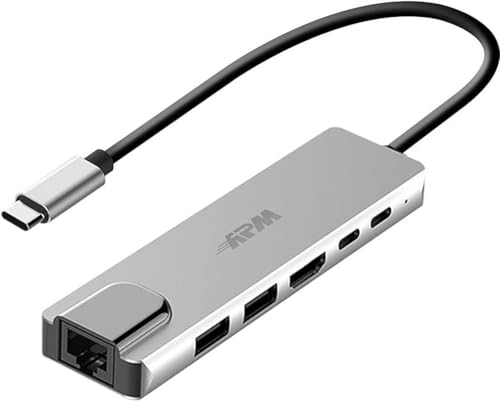 APM, 570518, USB-C-Hub 6 Ports, 2X USB-C, 2X USB-A, HDMI, RJ45, USB 3.0, 5Gbps, grau von APM France