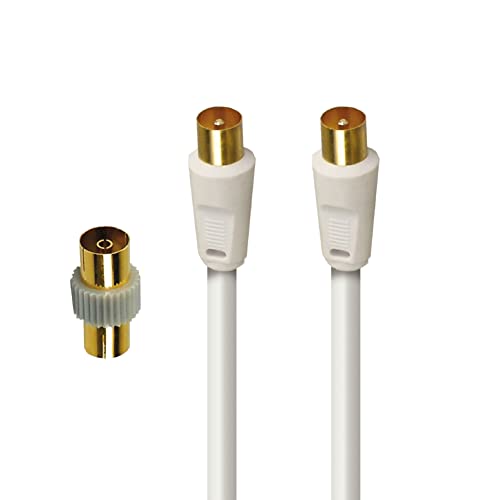 APM 408014 TV-Kabel männlich/männlich, 9,52 mm + Adapter weiblich – 2 m – Weiß von APM