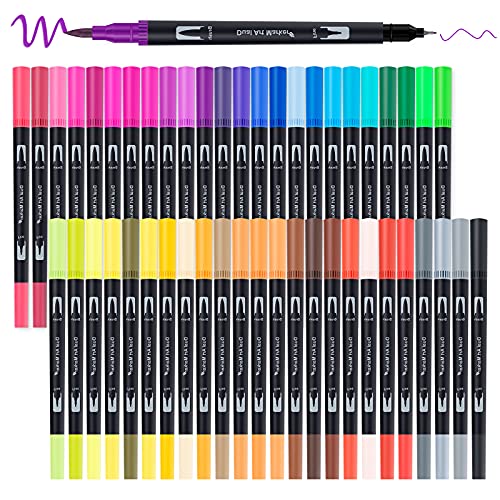 APOGO Dual Brush Pen Set, Filzstifte 48 Farben Handlettering Stifte Doppelfasermaler Pinselstift für Kalender 2024, Malen Nach Zahlen Erwachsene, Aquarellpinsel, Bullet Journal, Kalligraphie stifte von APOGO
