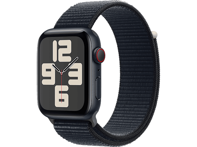 APPLE Watch SE (2023) GPS+Cellular 44 mm Smartwatch Aluminium Textil Carbon Neutral, 130-200 mm, Mitternacht von APPLE