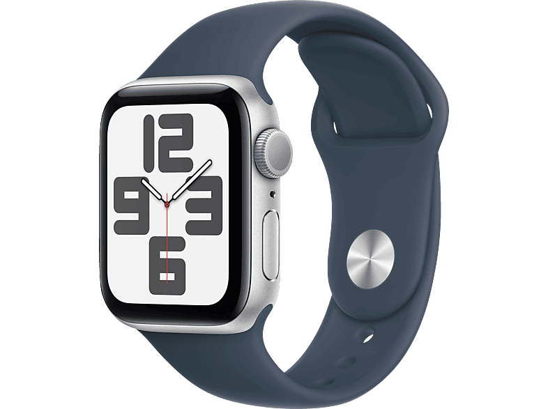 APPLE Watch SE (2023) GPS 40 mm Smartwatch Aluminium Fluorelastomer, 150-200 mm, Silber/Sturmblau von APPLE