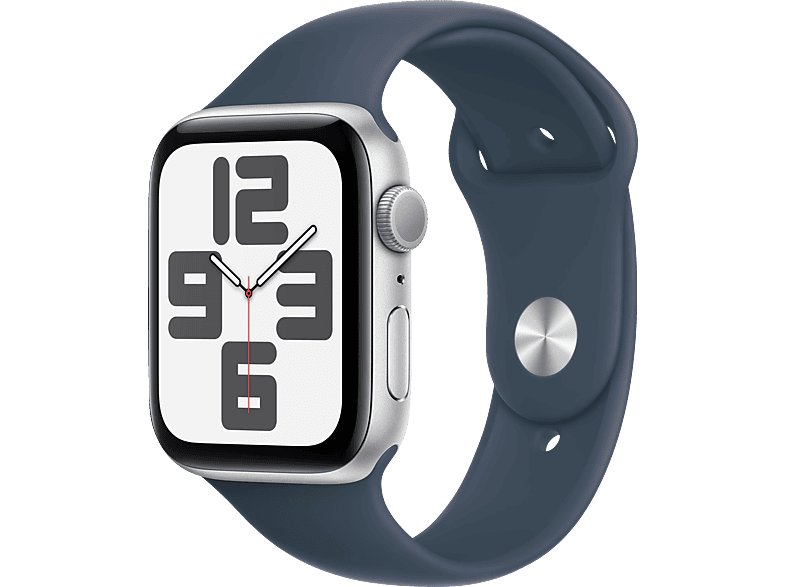 APPLE Watch SE (2023) GPS 44 mm Smartwatch Aluminium Fluorelastomer, 130-180 mm, Silber/Sturmblau von APPLE