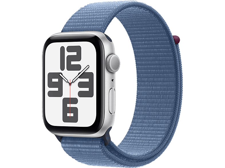 APPLE Watch SE (2023) GPS 44 mm Smartwatch Aluminium Textil Carbon Neutral, 130-200 mm, Silber/Winterblau von APPLE