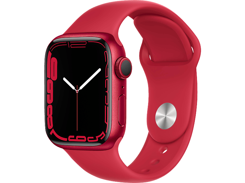 APPLE Watch Series 7 (GPS + Cellular) 41mm Smartwatch Fluorelastomer, 130 - 200 mm, Armband: Rot, Gehäuse: Rot von APPLE