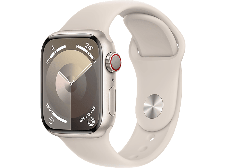 APPLE Watch Series 9 GPS + Cellular 41 mm Smartwatch Aluminium Fluorelastomer, 130 - 180 mm, Polarstern von APPLE
