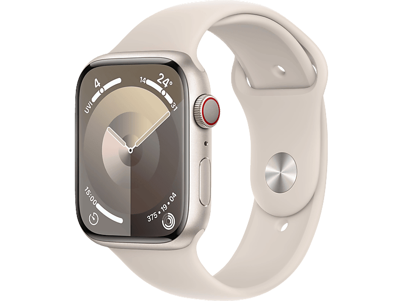 APPLE Watch Series 9 GPS + Cellular 45 mm Smartwatch Aluminium Fluorelastomer, 150 - 200 mm, Polarstern von APPLE