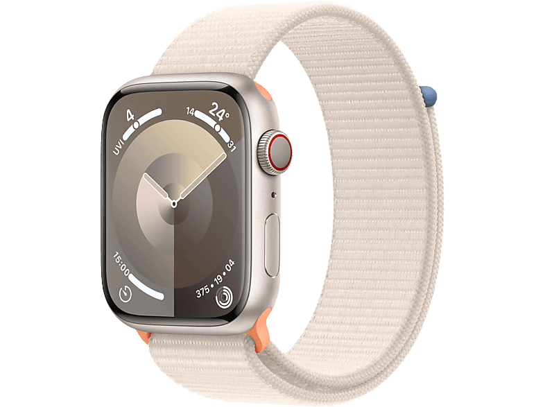 APPLE Watch Series 9 GPS + Cellular 45 mm Smartwatch Aluminium Textil Carbon Neutral, 130 - 200 mm, Polarstern von APPLE