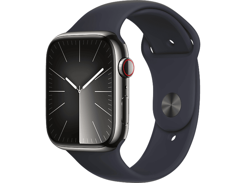APPLE Watch Series 9 GPS + Cellular 45 mm Smartwatch Edelstahl Fluorelastomer, 130 - 180 mm, Graphit von APPLE