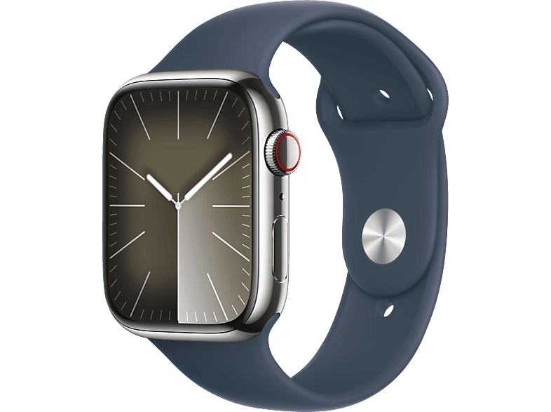 APPLE Watch Series 9 GPS + Cellular 45 mm Smartwatch Edelstahl Fluorelastomer, 150 - 200 mm, Silber von APPLE