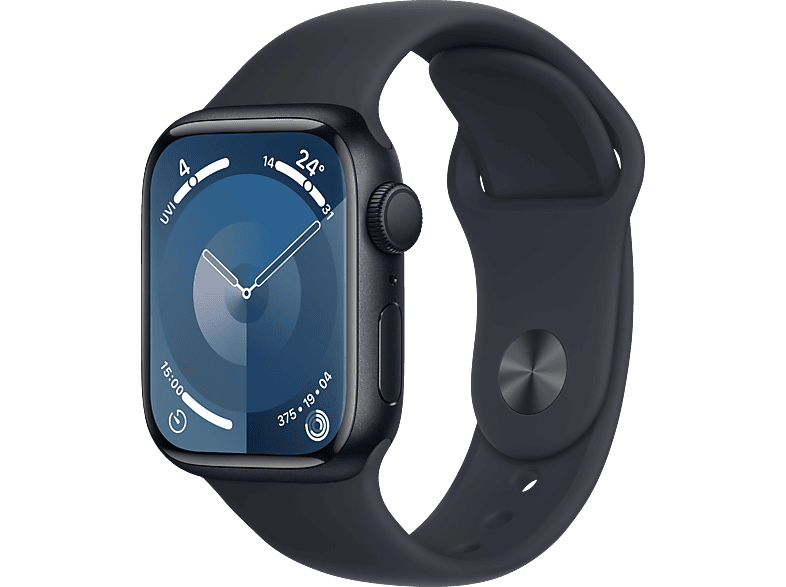 APPLE Watch Series 9 GPS 41 mm Smartwatch Aluminium Fluorelastomer, 130 - 180 mm, Mitternacht von APPLE