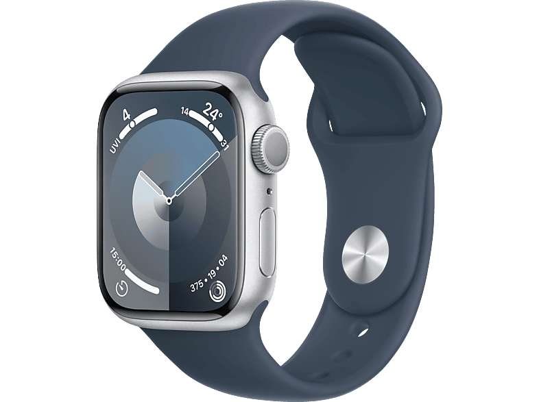 APPLE Watch Series 9 GPS 41 mm Smartwatch Aluminium Fluorelastomer, 130 - 180 mm, Silber/Sturmblau von APPLE